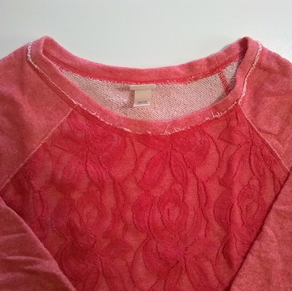 Mossimo Sweatshirt Top Distressed Lace Overlay Sweatshirt Coral Juniors - Picture 7 of 11